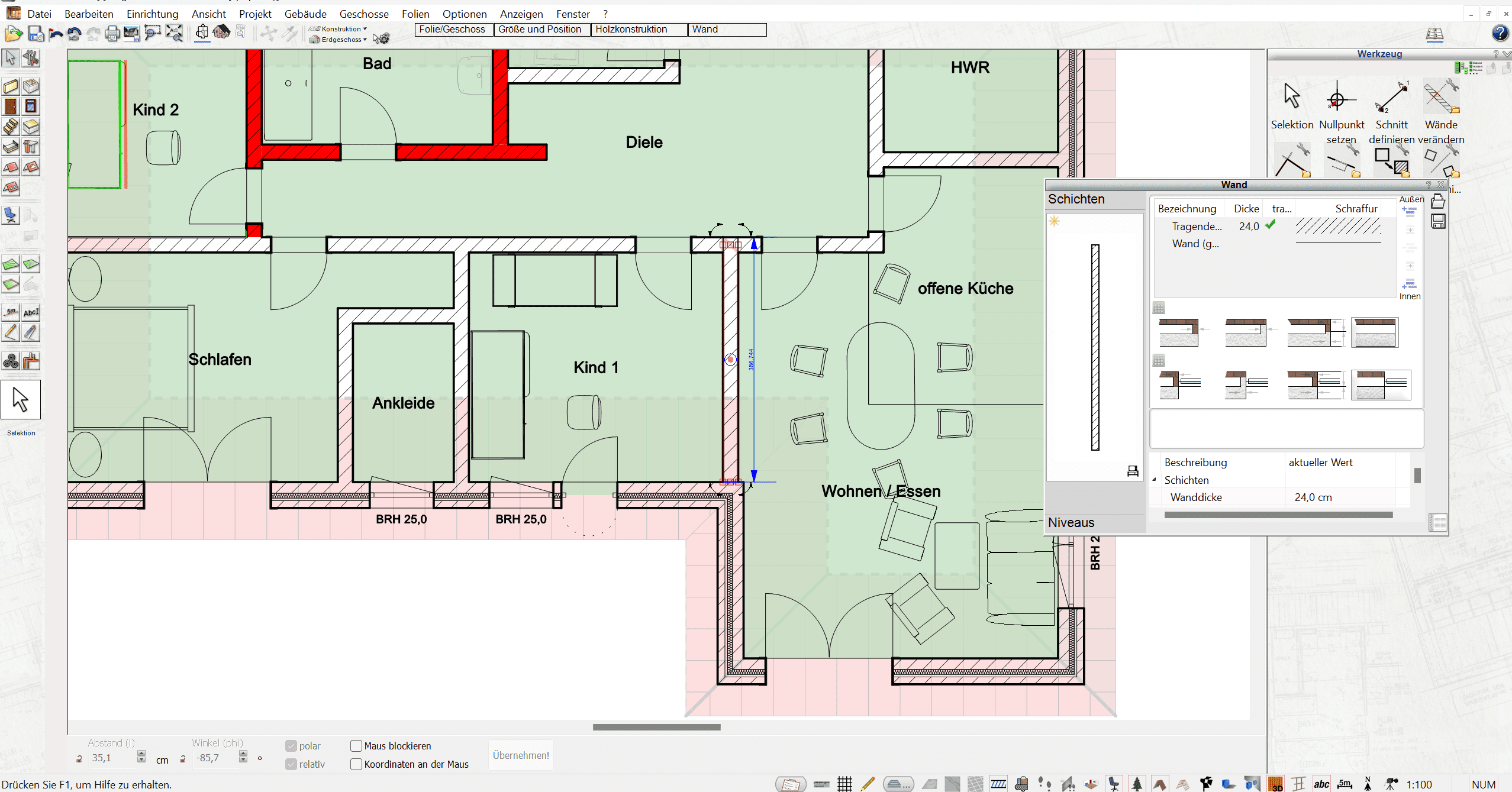 Grundriss eines Bungalows zeichnen mit dem Plan7Architekt